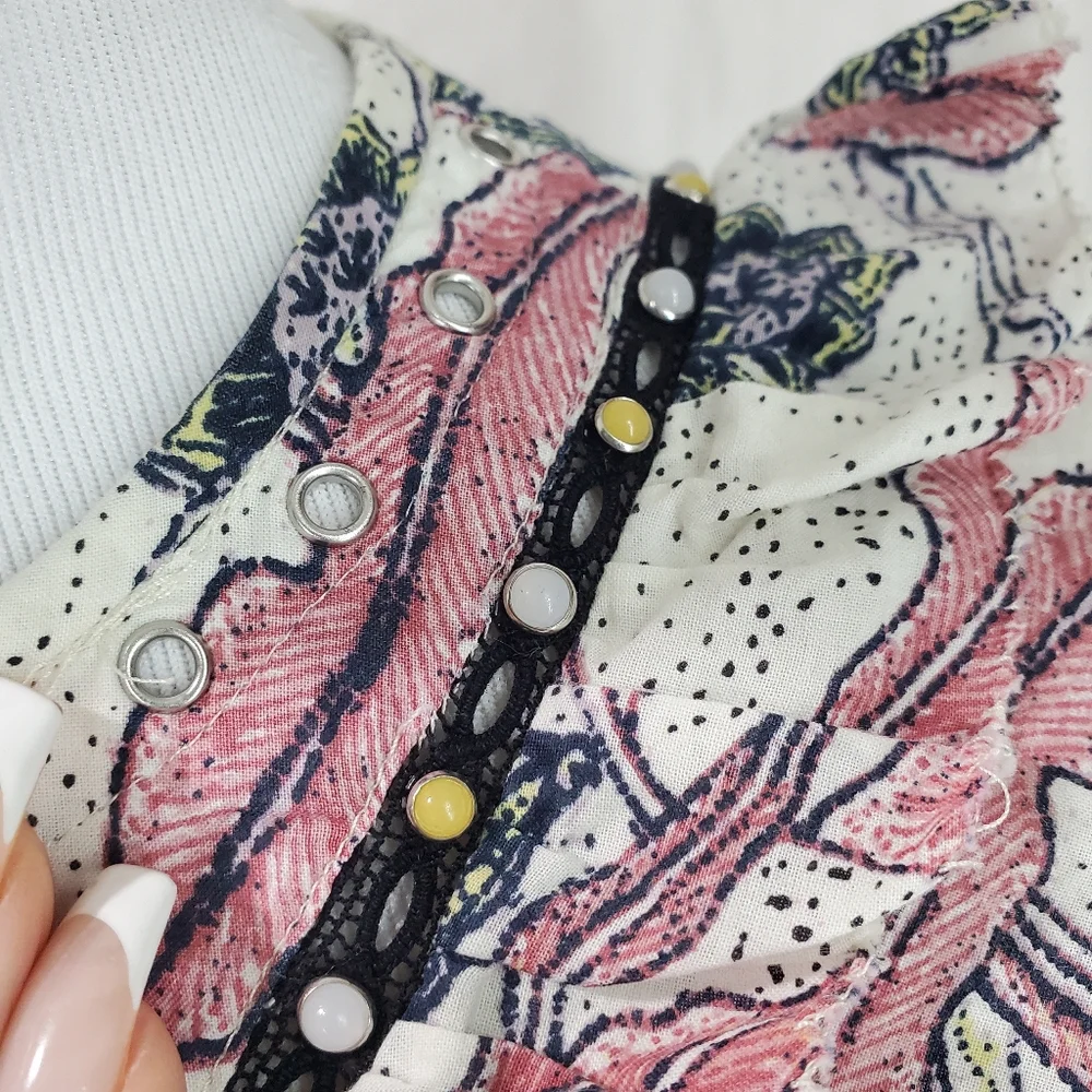 ISABEL MARANT 40 Unice Floral Print Ruffled Top Pink White Black Blouse Ecru - Picture 14 of 16